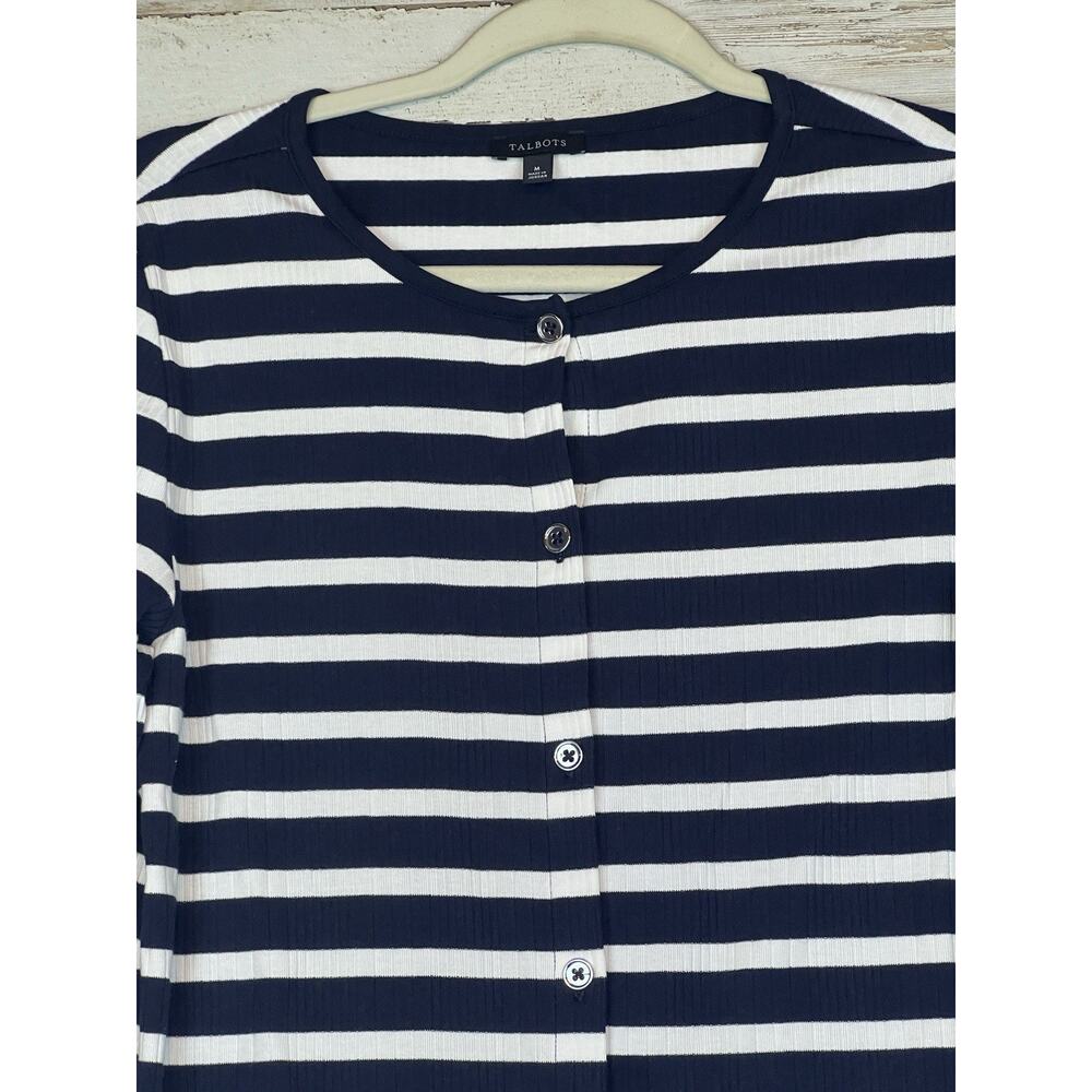 Talbots Navy White Stripe Button Front Cardigan S… - image 2